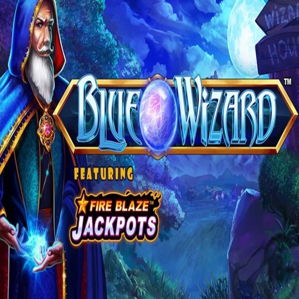 Blue Wizard Fire Blaze Jackpots logo by Rarestone Gaming at Rainbet Casino