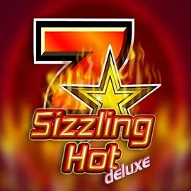 Sizzling Hot Deluxe online game logo by Novomatic on rainbetcasino.app
